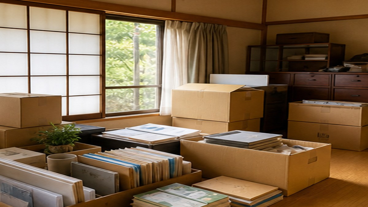 書類と荷物を整理する室内のイメージ